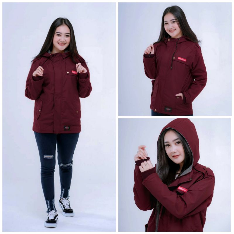 JAKET PARKA WANITA SEMI PARKA CEWEK BLAZER WATERPROOF ORIGINAL REBEL ID - SANDANGMAS MULYA-Blazer Maroon