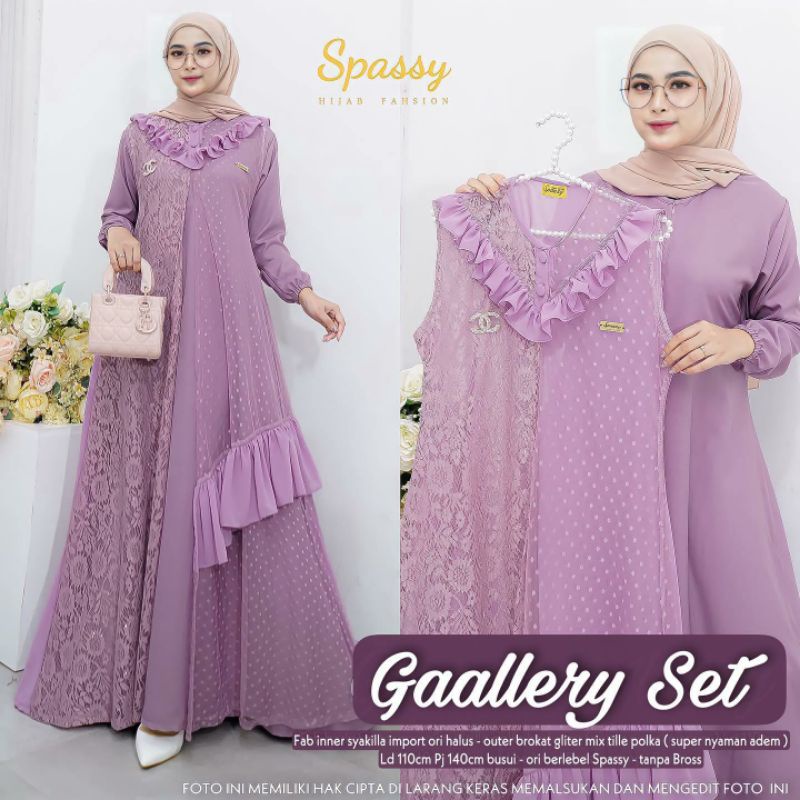 Cod Gaallery set/busana muslim/baju muslim/gamis shakila mix outer brukat tile/gamis cardi pisah/pak