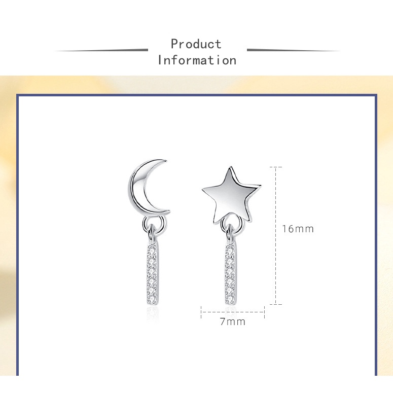 Anting wanita Sterling silver S925  (Garansi  2  Tahun) Anting Star and Moon Fashion dan manis Earrings Fashion and sweet perak asli S925 Original Arctic Deer