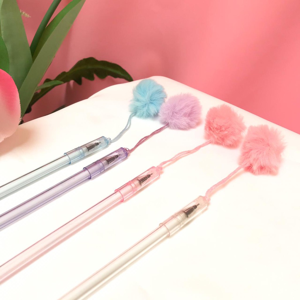 PEN POM POM 1 LUSIN PULPEN GANTUNGAN POM POM IMPORT QUALITY TERMURAH ALAT TULIS IMUT WARNA WARNI