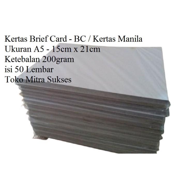 

Kertas Brief Card - Bc - Kertas Manila 200Gram A5 Isi 50 Lembar