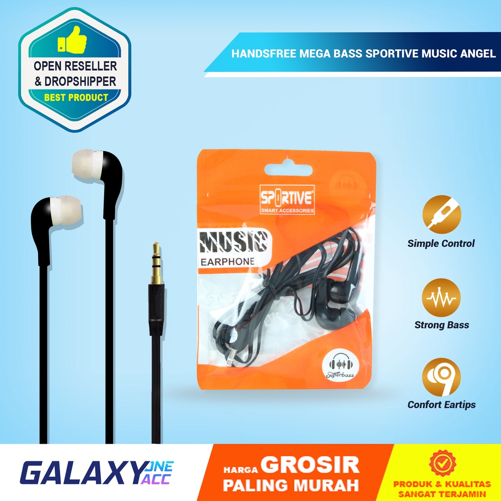 HANDSFREE / HEADSET / EARPHONE MUSIC ANGEL MP3 PACKING PLASTIK KLIP