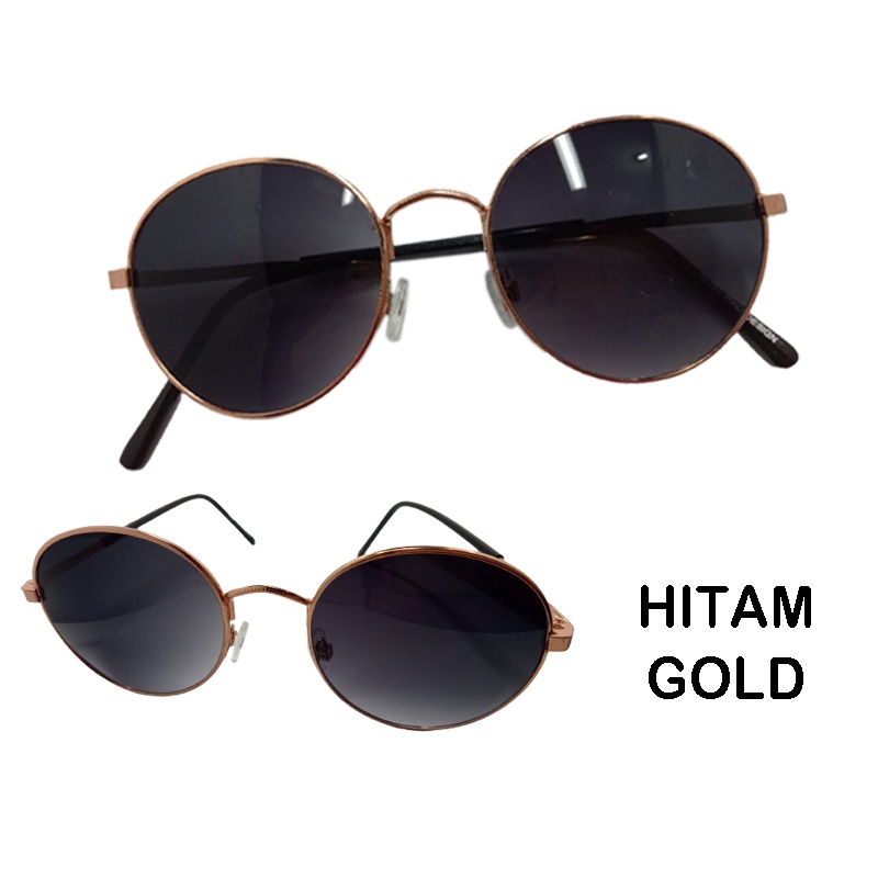 NEW! Kacamata Hitam Anti UV Frame Besi Oval Bulat Kaca mata Fashion Wanita Pria Sunglasses Glass