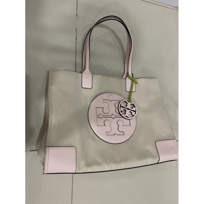 Tory Burch Ella Canvas Tote warna Pink Large