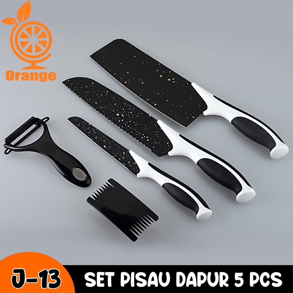 Pisau Set Dapur Isi 5 Pcs Pisau Viral Kitchen Knife Set Ceramik Pisau Dapur + Peeler Hitam J13 Pisau Memasak Serbaguna GOSHOP88