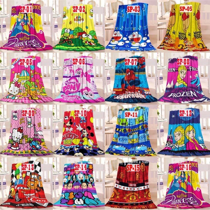 Selimut Bulu Karakter Anak Dewasa Motif Bola-Doraemon-Hellokitty Murah