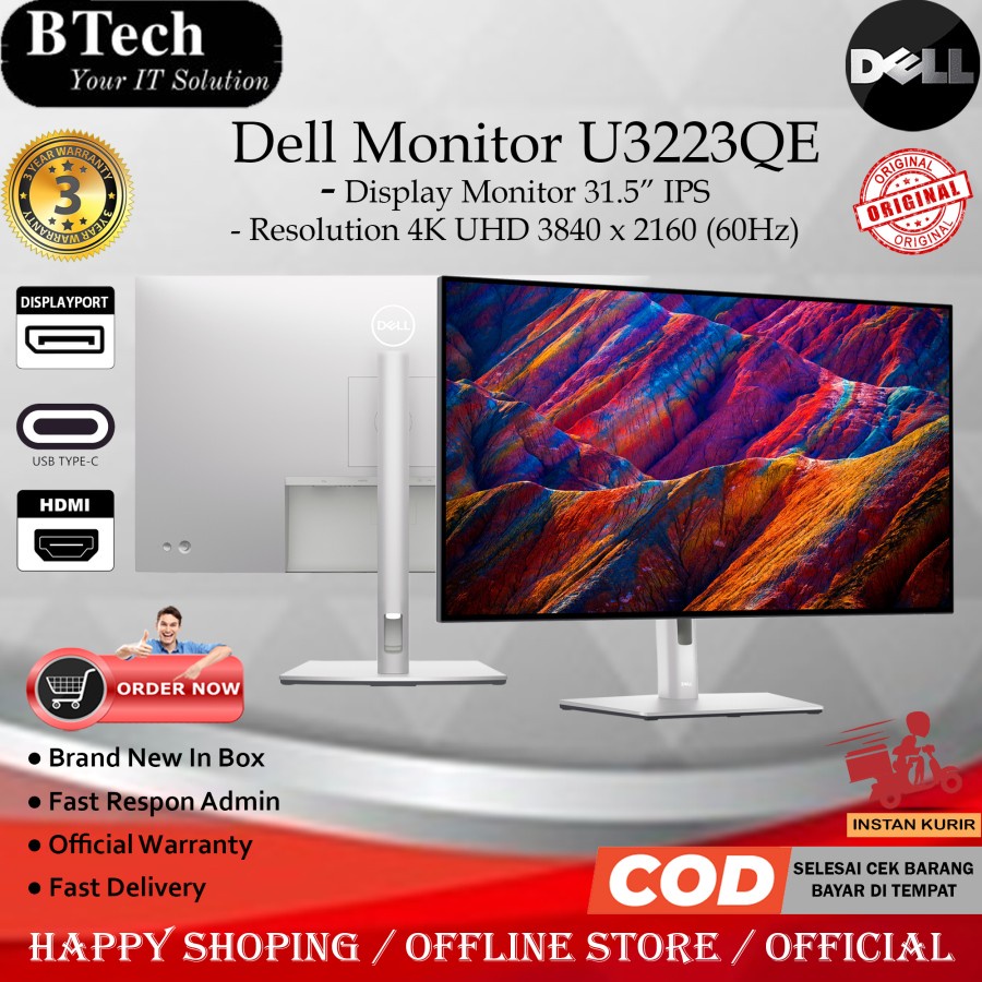 Monitor Dell U3223QE 31.5 4K UHD 60Hz DP HDMI USB-C 3YR