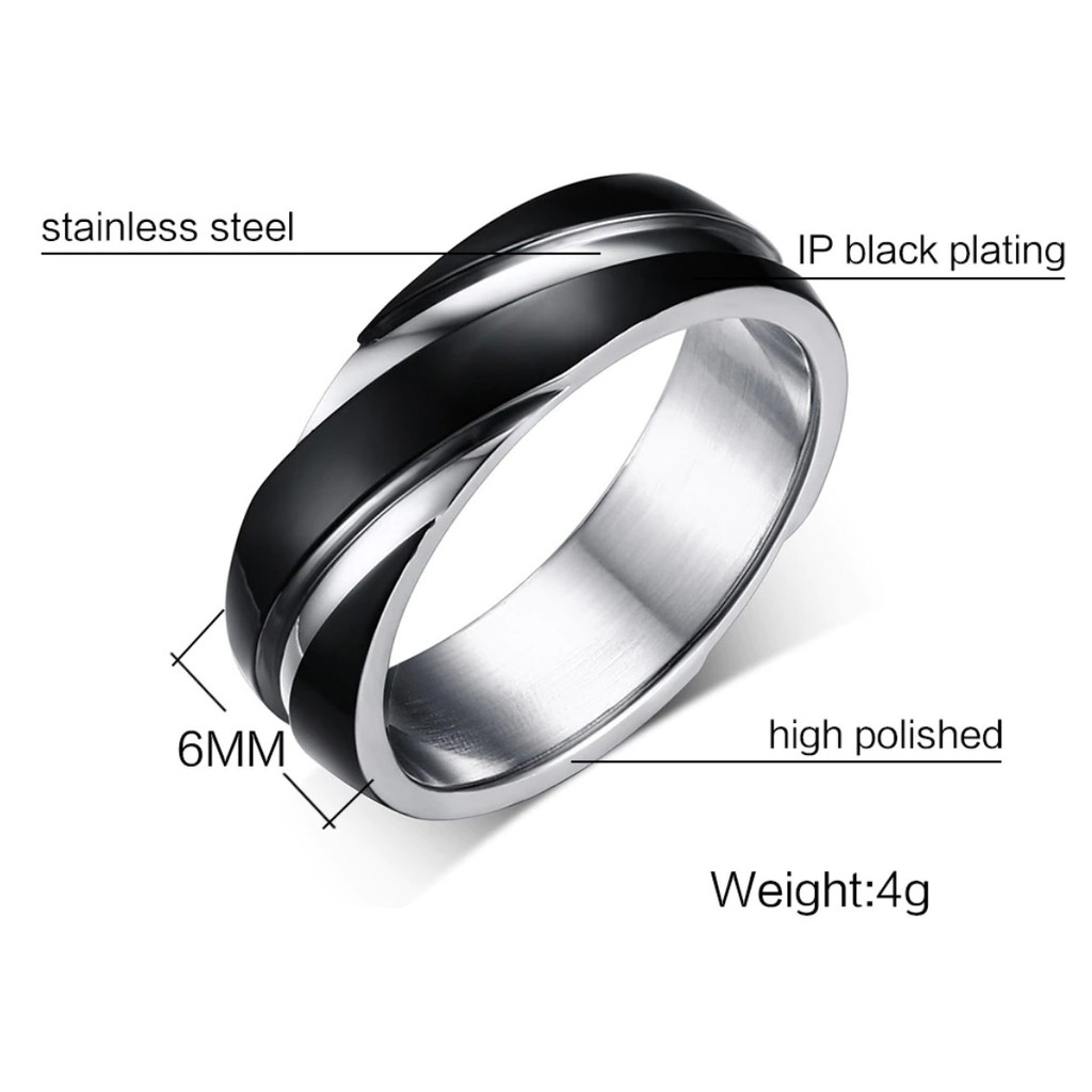 Cincin Pria Wanita Titanium Steel Black Silver dan Lapis Emas