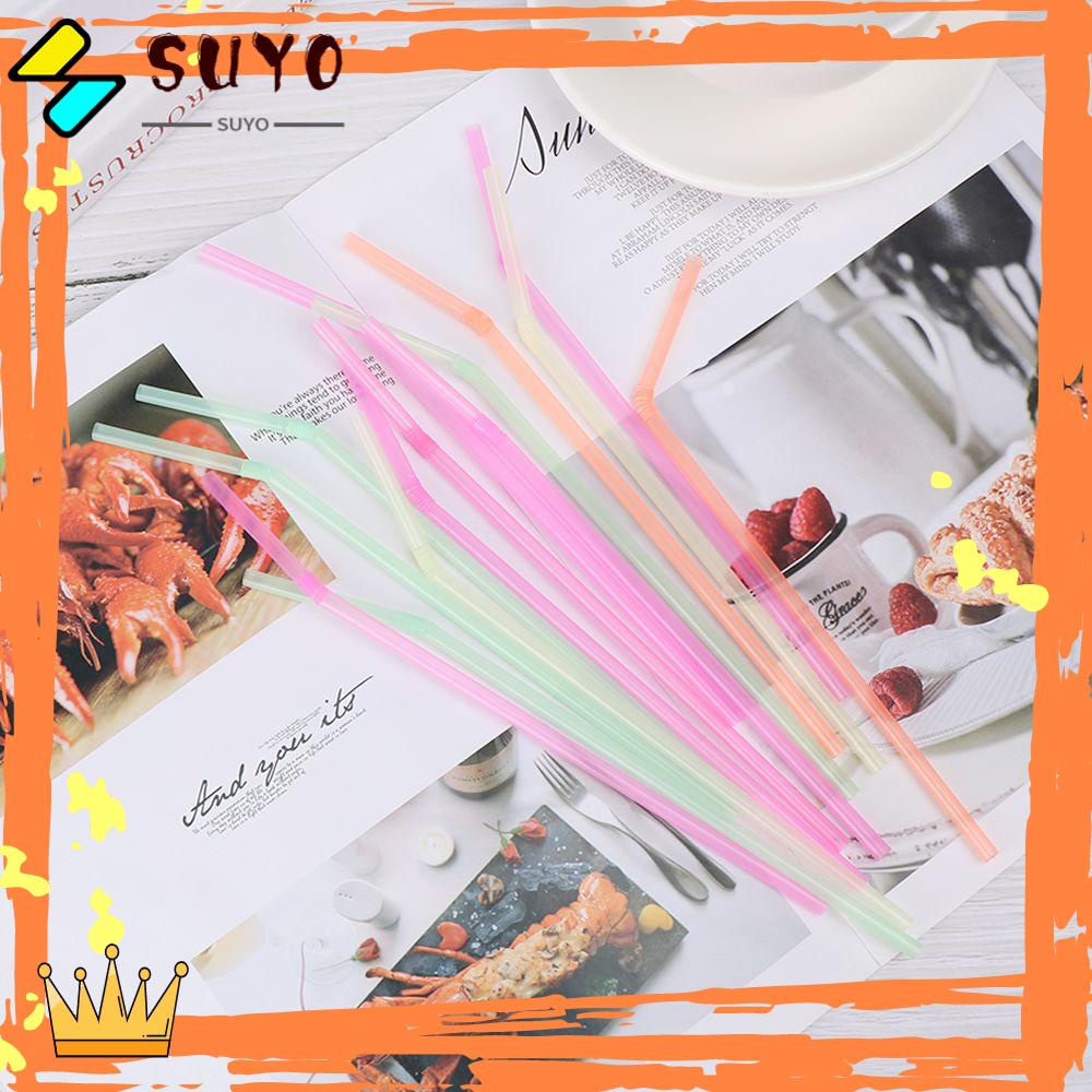 Suyo 100Pcs Plastik Lengkung Sekali Pakai Ekstra Panjang Untuk Rumah / Bar / Pesta