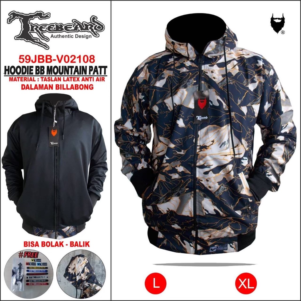 [BAYAR DI TEMPAT/COD]  JAKET BOLAK BALIK HOODIE ORIGINAL TREEBEARD ANTI AIR