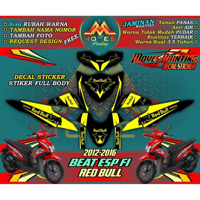 BISA COD Sticker Beat ESP FI Red Bull Kuning - Decal Beat ESP FI Red Bull Kuning SPEC B