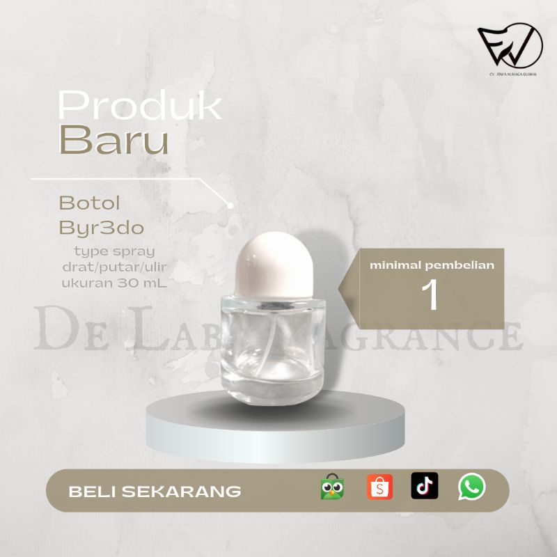 botol byredo putih 30 ml/botol parfum putih/botol parfum bulat putih/tutup parfum putih/botol parfum