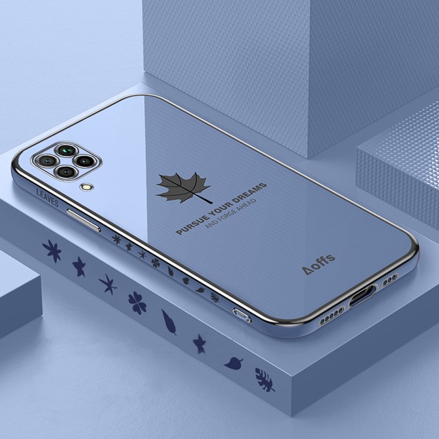Casing Huawei P20 Lite P30 Pro P40 Mate 20 Mate30 Fashion Electroplated Maple Leaf Square Plating Soft Silicone Case Rixua