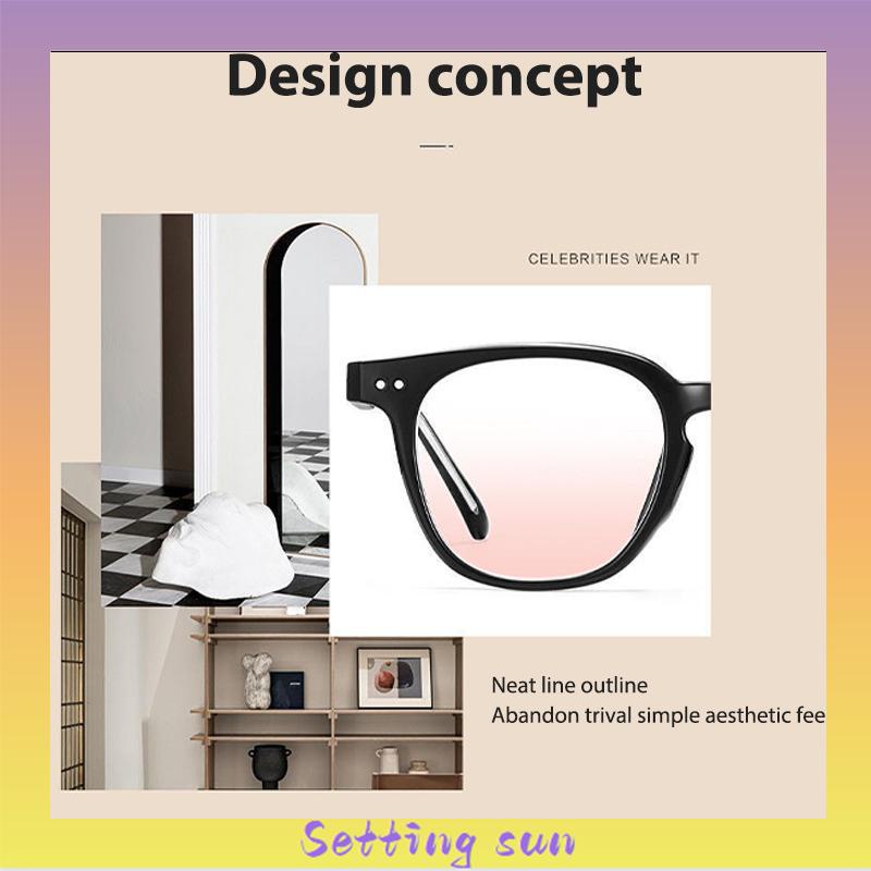 Gradient Pink Blush Glasses Wanita Trendi Wajah Bulat Kacamata Bingkai Hitam untuk Foto TN