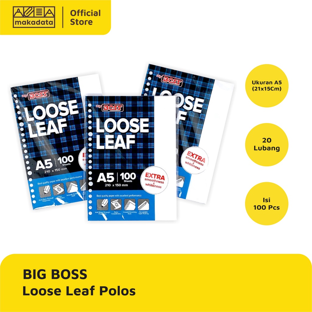 

LOOSE LEAF COLOR / KERTAS BINDER UKURAN A5 100 LEMBAR BIG BOSS (PUTIH POLOS) MURAH