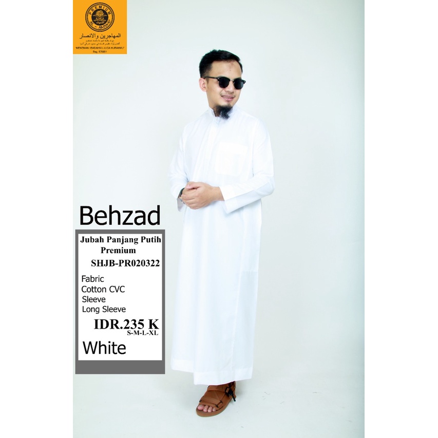 Gamis Jubah Putih Polos Pria Dewasa Lengan Panjang - Jubah Kancing Al Amwa Premium Kerah Sanghai