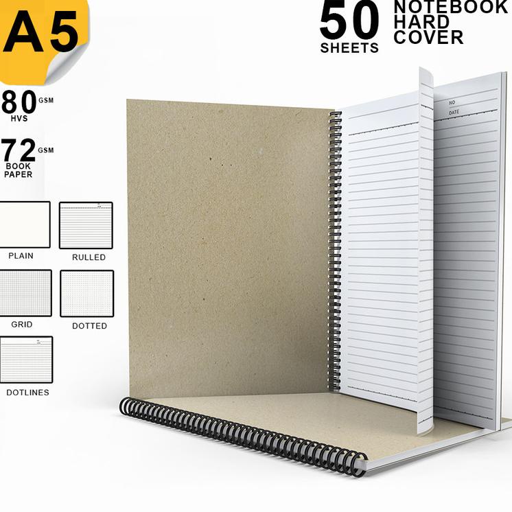 

67 Notebook Coklat Tebal A5/Buku Catatan Polos/Spiral Kawat/Kertas Lines Grid Dotted Plain/Note Book jk67 67*