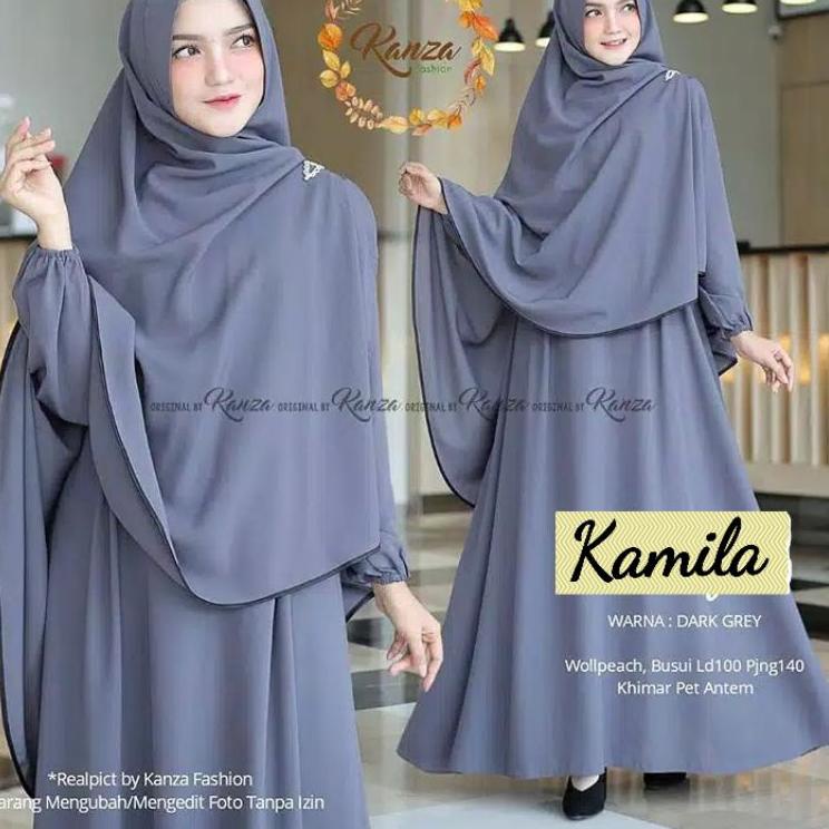 Prioritas Utama Kamila - Gamis Syari M L XL Busui Jumbo Warna Polos Ungu Terong Hijau Army Botol Nav