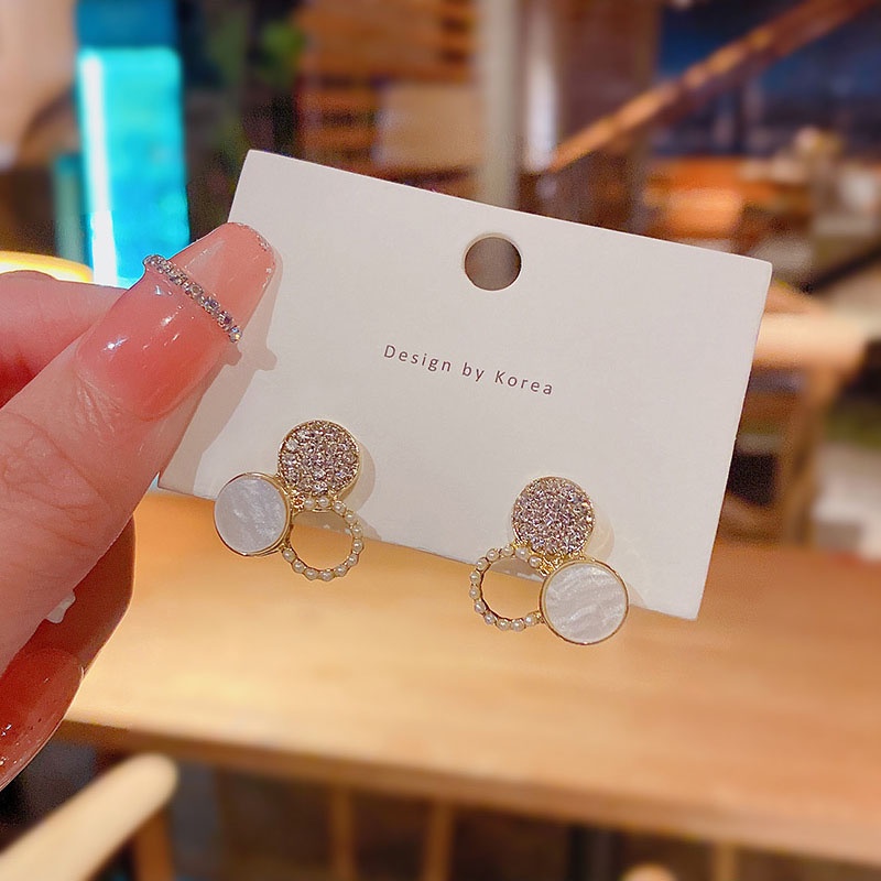 Anting Stud S925 Silver Needle Bentuk Lingkaran Kecil Aksen Berlian