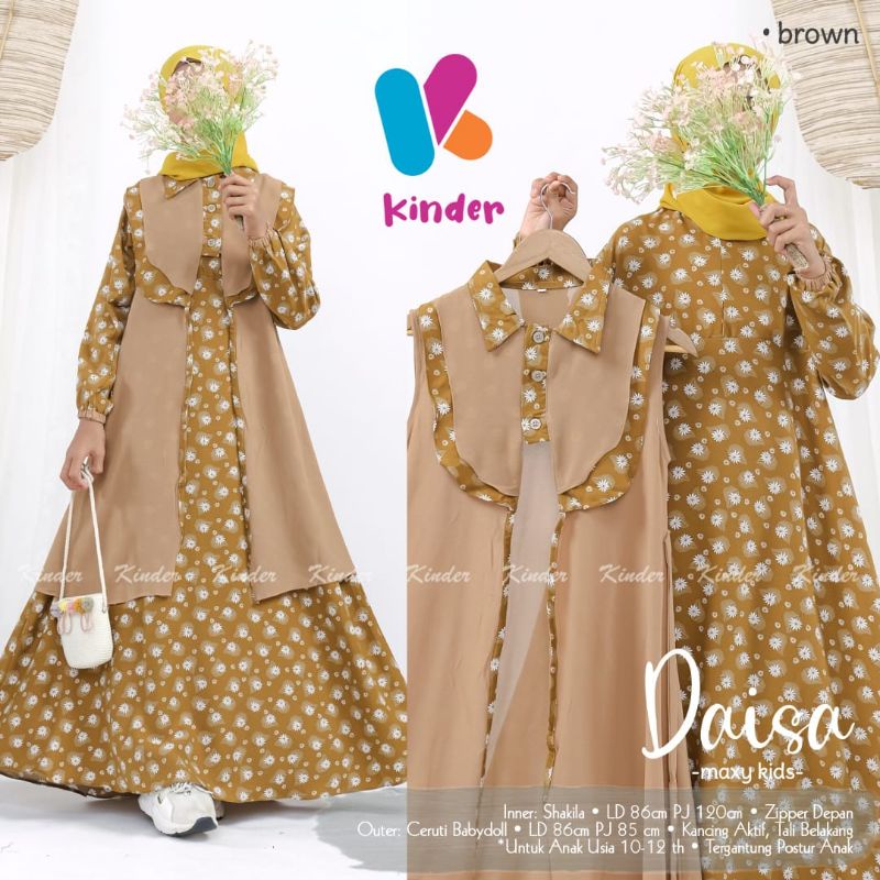 Daisa Maxy Kids Terbaru Gamis Polkadot Mix Ceruty Anak Perempuan Usia 10 - 12