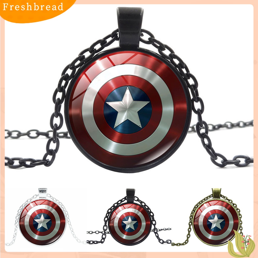 [Fresh] Kalung Rantai dengan Liontin Kaca Cabochon Motif Marvel Avenger Captain America untuk Wanita