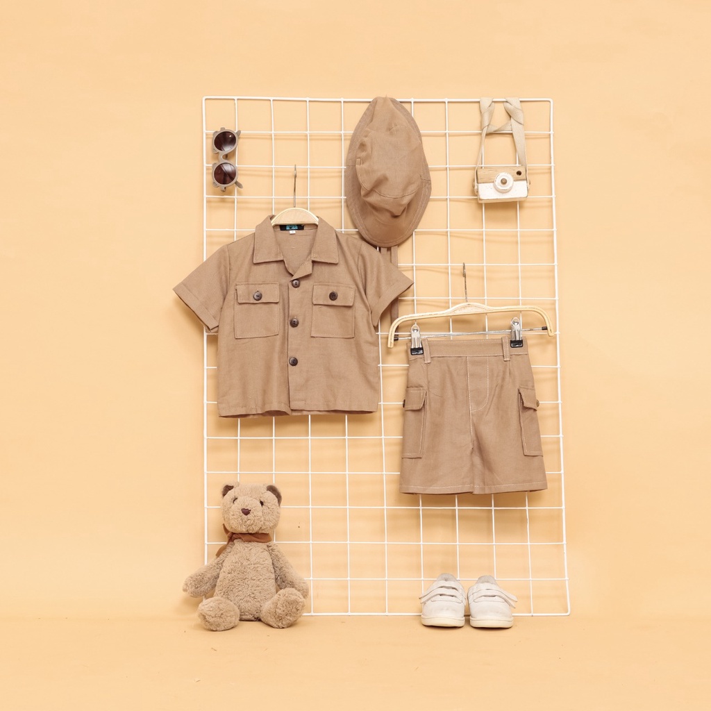 DEZATA Set Safari - Setelan Anak 1-6 Tahun Setelan Outing Anak Setelan Baju Celana Dan Topi Anak Laki-laki Dan Perempuan