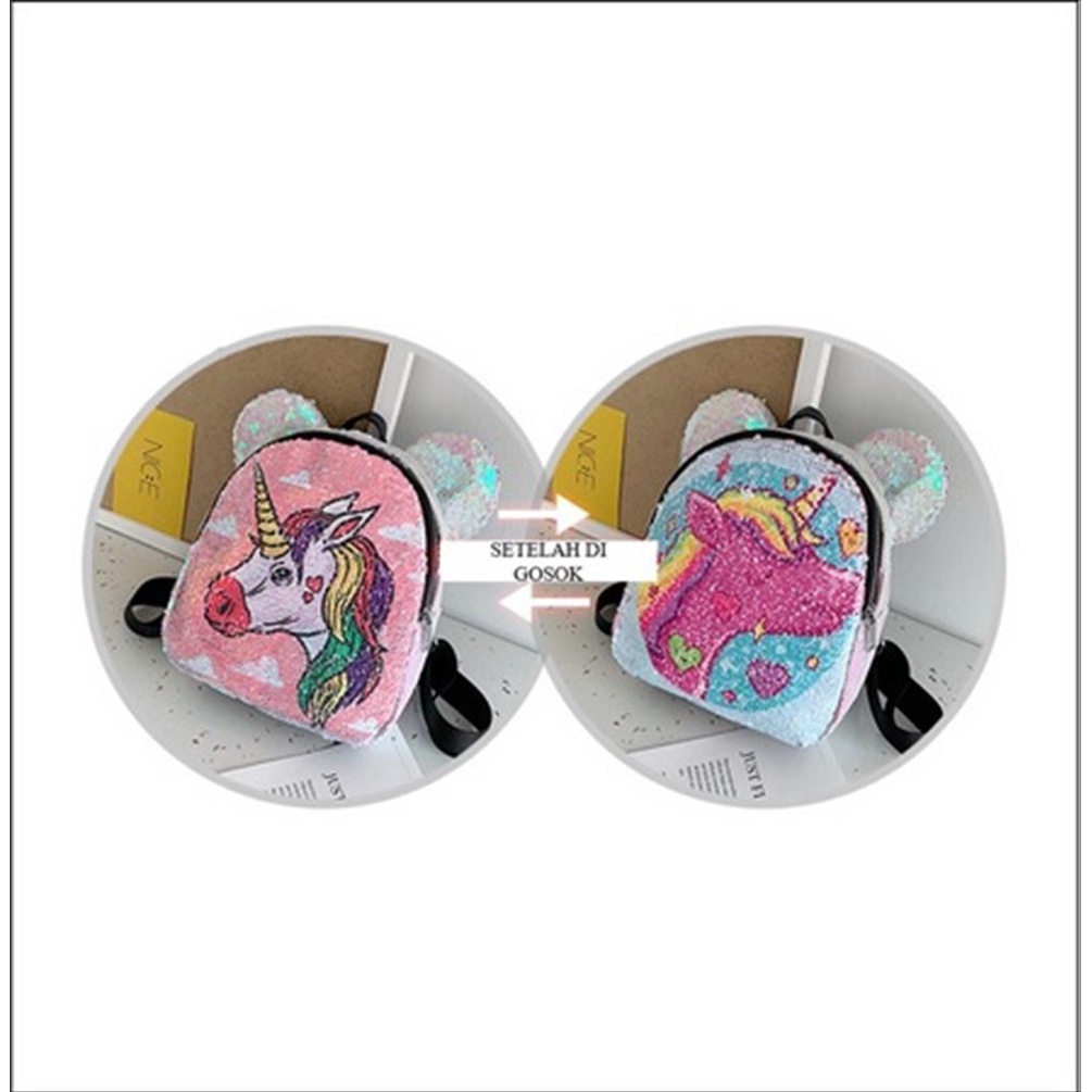 LS 788 - Ransel Anak Sequin Usap  Gliter Tas Punggung Backpack Anak Sekolah PAUD TK SD