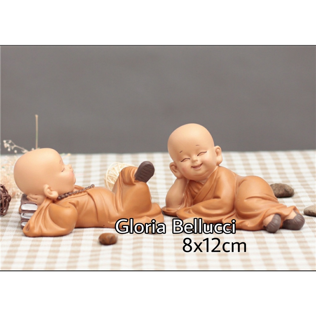 patung pajangan biksu lucu shaolin coklat julai dekorasi interior hiasan rumah