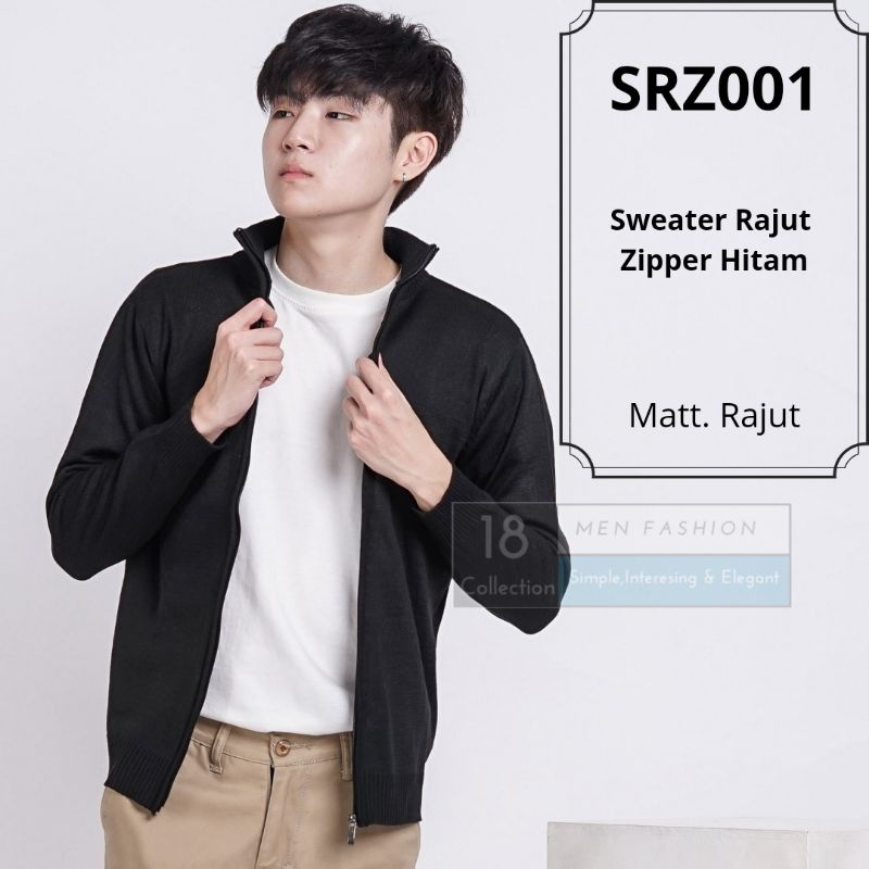 [Bisa COD] Sweater Rajut Zipper Kerah Tinggi Cardigan Pria