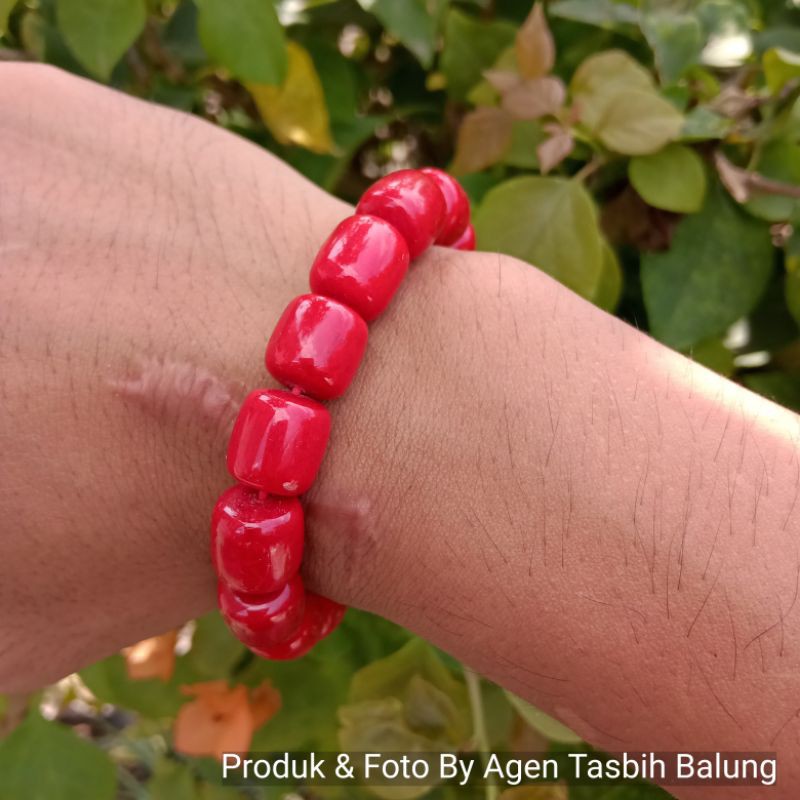 Gelang Batu Marjan Coral Merah Super Size 11mm