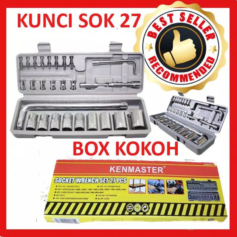 Kenmaster  , 27 PCS  ,  Kunci Sock Set  ,  Socket Wrench Set Kunci Sok