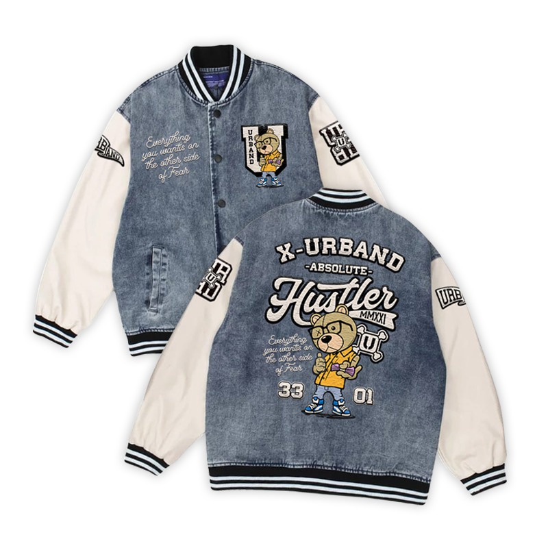 Dhozen Varsity Jacket Denim Bear University A259