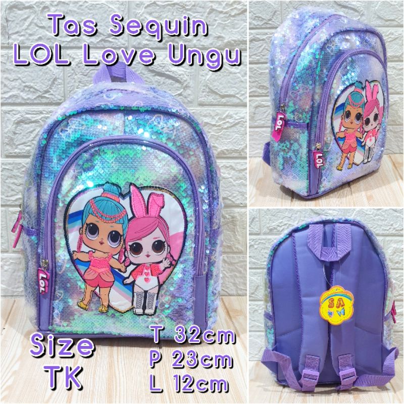 Tas Sekolah Sequin LoL Ukuran Large / Untuk SD Ransel Anak SD dan TK