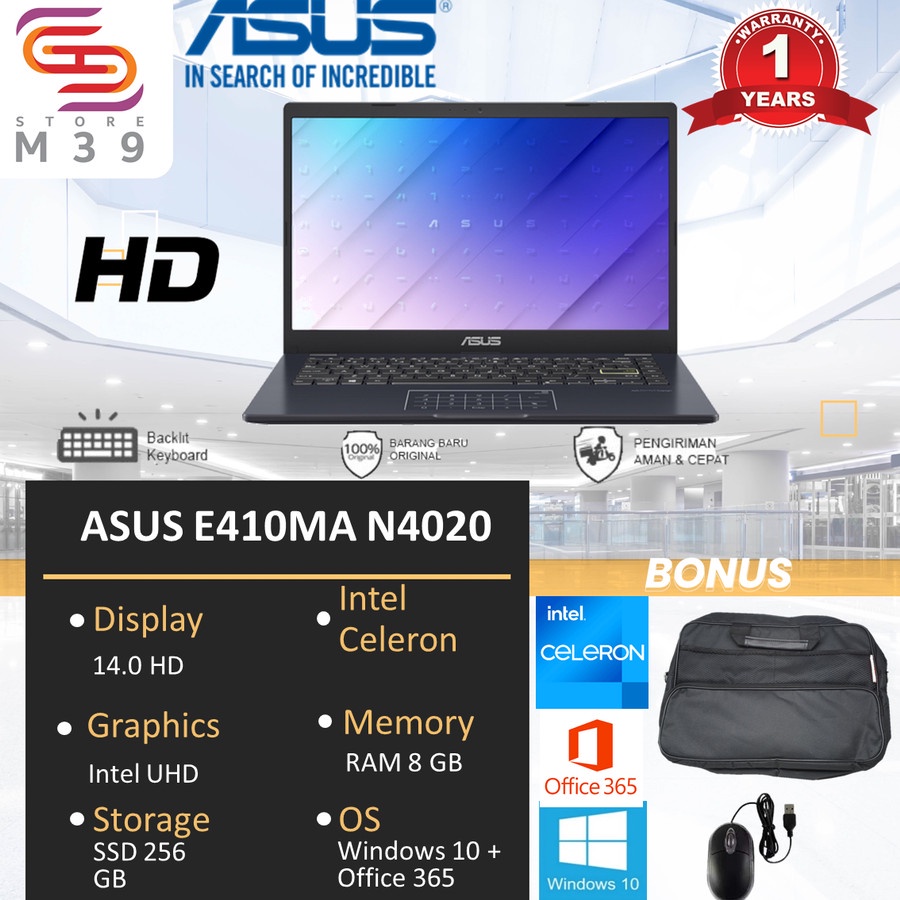 Jual Laptop Asus E410ma Intel Dualcore N4020 Ram 4gb Storage 256gb Windows 10 Full Hd Black 1403