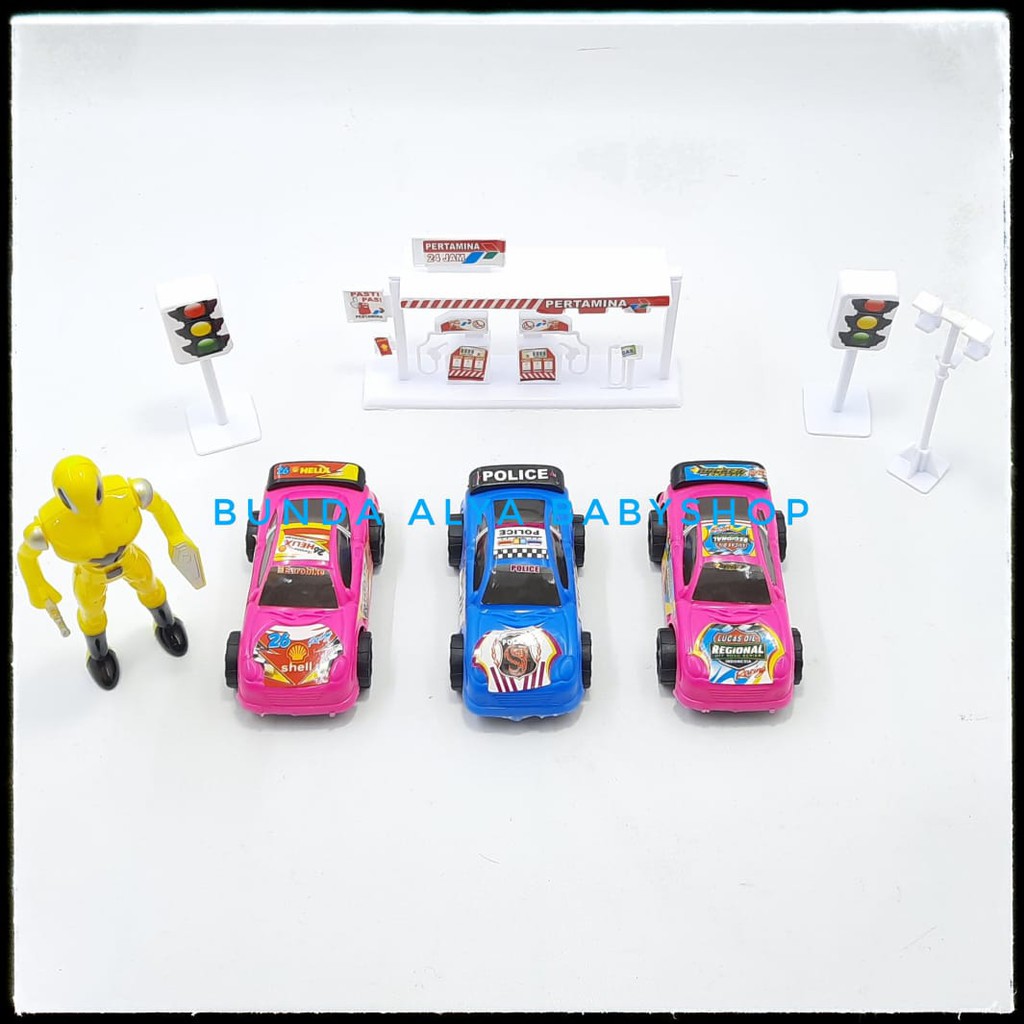 Mainan Lalu Lintas Anak Service Station Playset - Set Mainan Pom Bensin Plus Mobil Mobilan Rambu Lalu Lintas