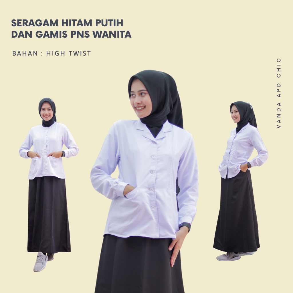 Seragam hitam putih atasan/rok/gamis PNS wanita