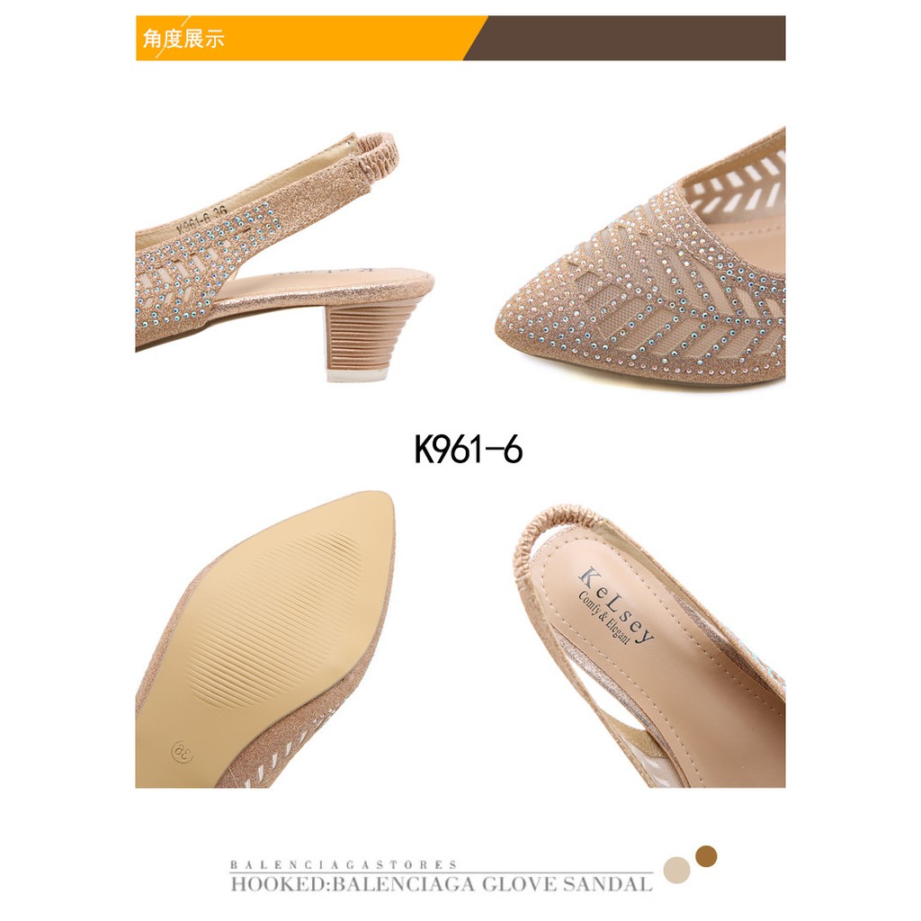 (GRATIS ALAS KAKI) Kelsey Sendal Heels Wanita 4cm Sandal Pesta K961-6