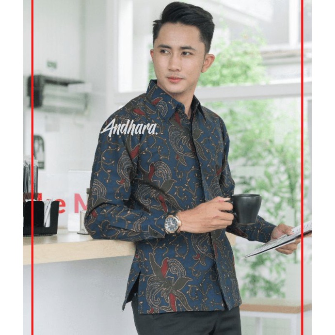 Baju Batik Pria Lengan Panjang Kasual Modern Slimfit Premium CabeBiru