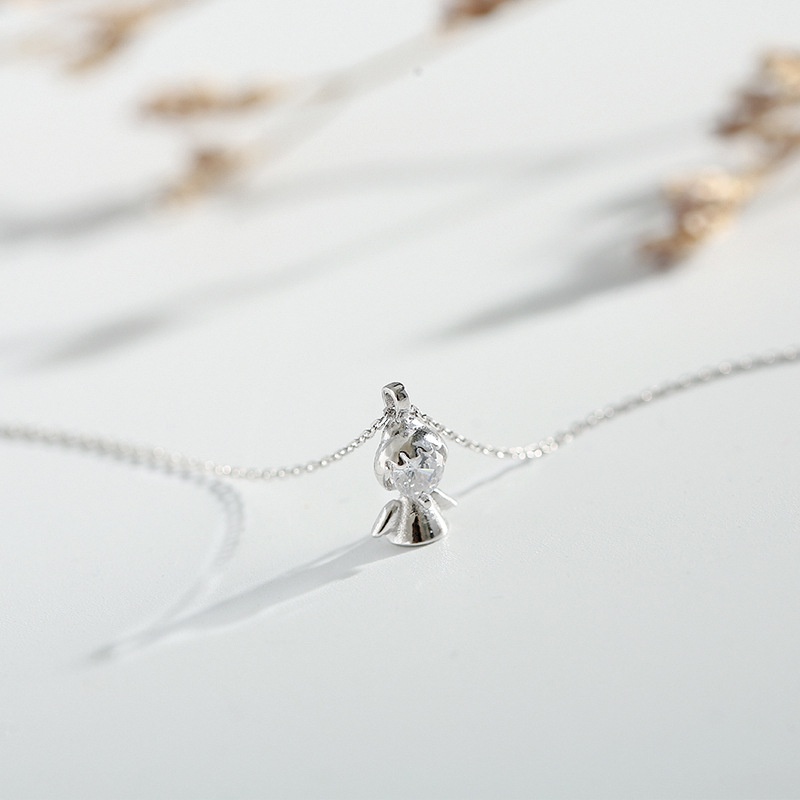 Kalung Rantai Liontin Malaikat Aksen Zircon Gaya Korea Untuk Wanita