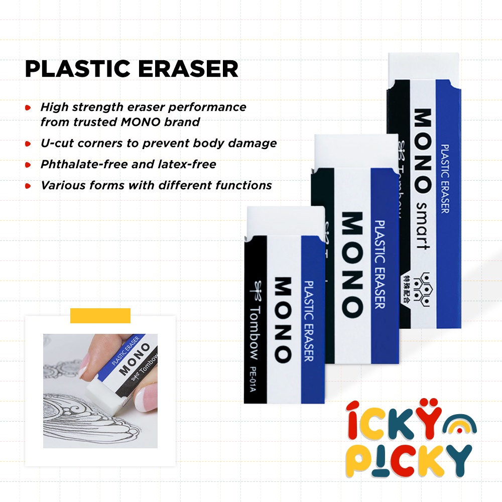 

[ickypicky] Tombow Mono Penghapus Pensil Super Bersih PE-01A PE-03A ET-ST | Classic/Smart Plastic Eraser