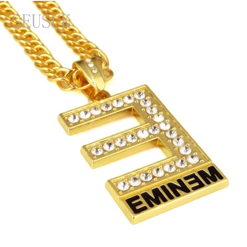 Perhiasan Kalung Rantai Hip Hop Eminem Hias Liontin Kristal Berlian Imitasi untuk Wanita