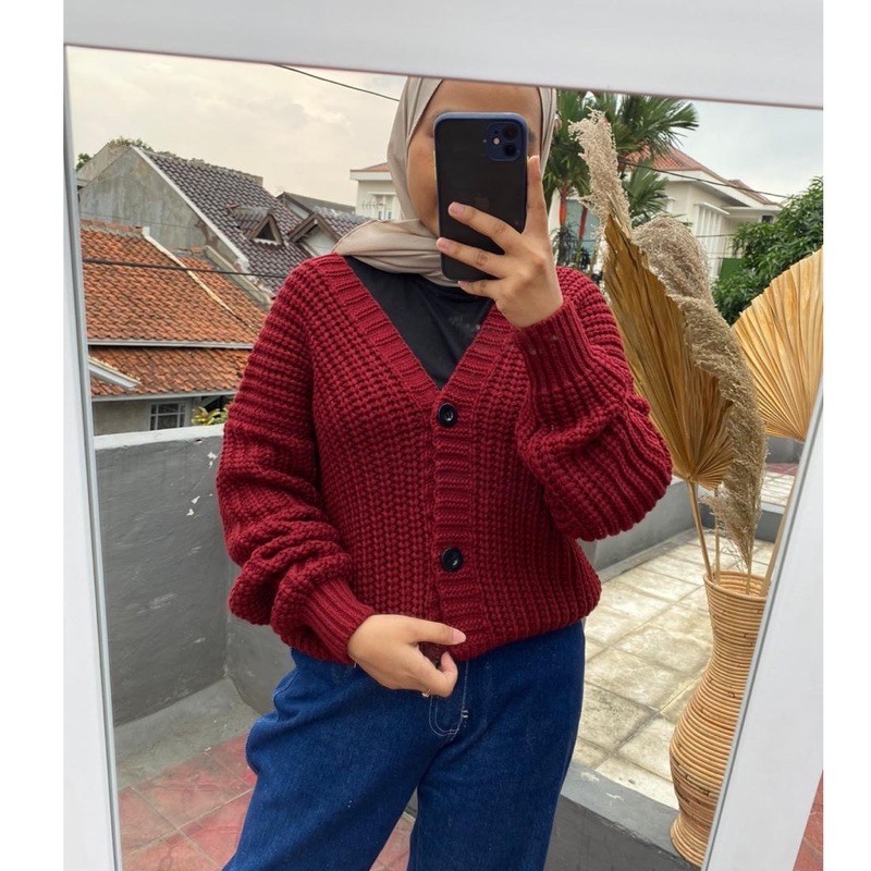 Eireen Cardigan Crop Premium| Nacara Outer Kardigan Wanita 7 GAUGE Special-Marun