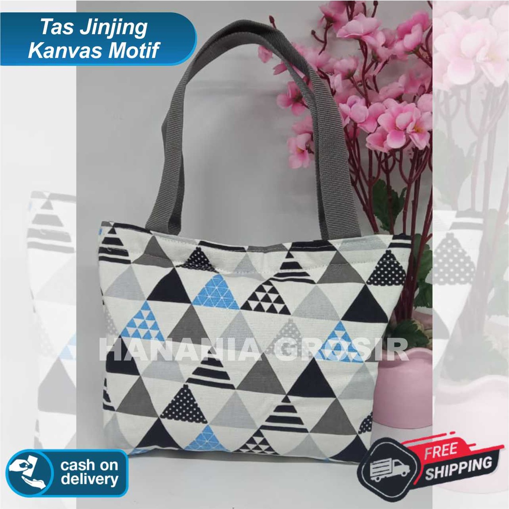 TAS JINJING HANDBAG - TAS MUKENA - TAS MAKEUP BAHAN KANVAS MOTIF -HANDBAG BESAR BAHAN KANVAS MOTIF