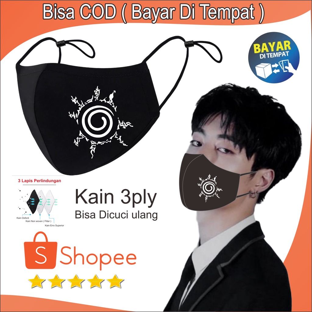 Masker kain Pria Gambar Logo Naruto Kyubi Model Duckbill Earloop Adjustable