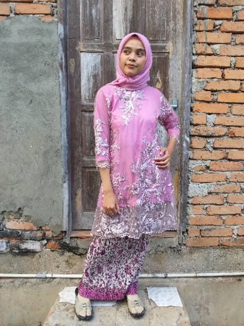 Set baju kurung bordir 3D rosepink