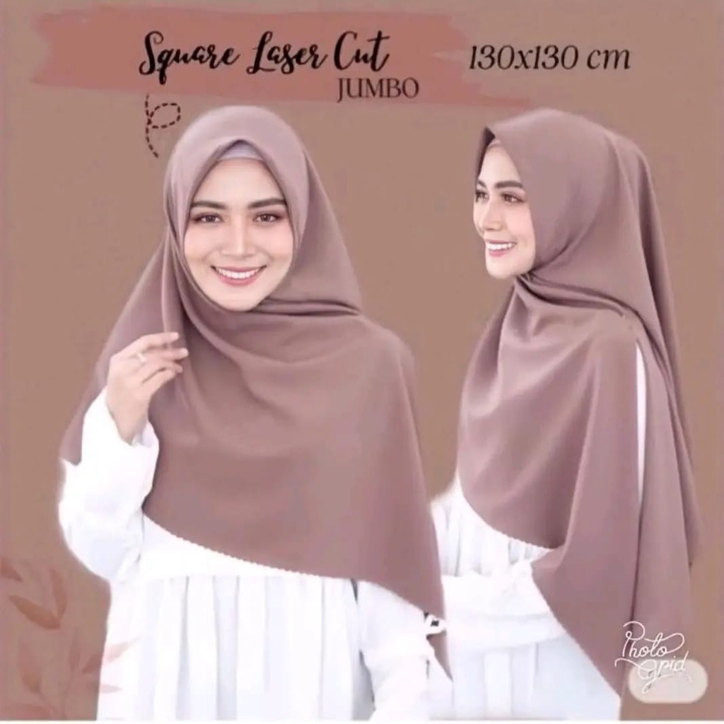 Bella Sequer Jumbo Laser Cut / Segi Empat jumbjo 130x130 /Bahan pollycotton / Kerudung Segi Empat la