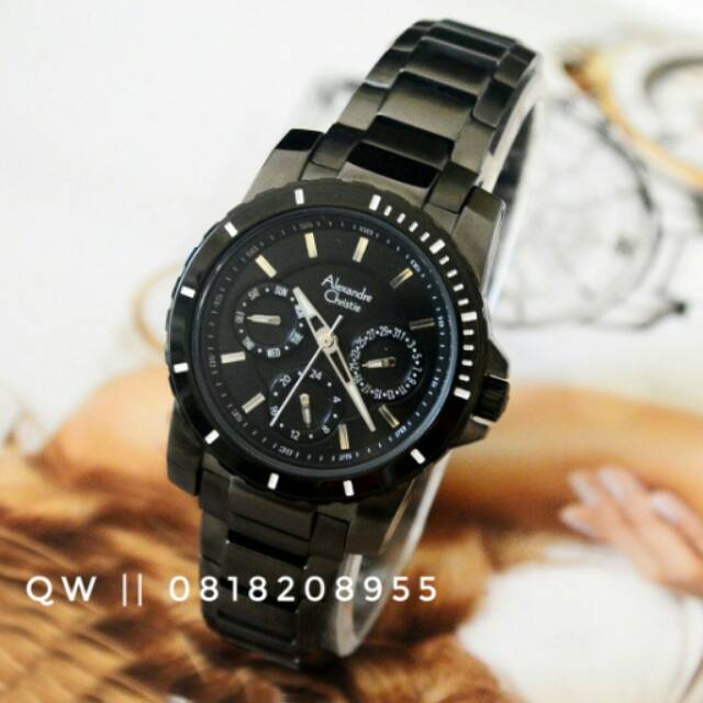 Jam Tangan Wanita Original Alexandre Christie AC 6141 full Black Arloji cewek Sporty