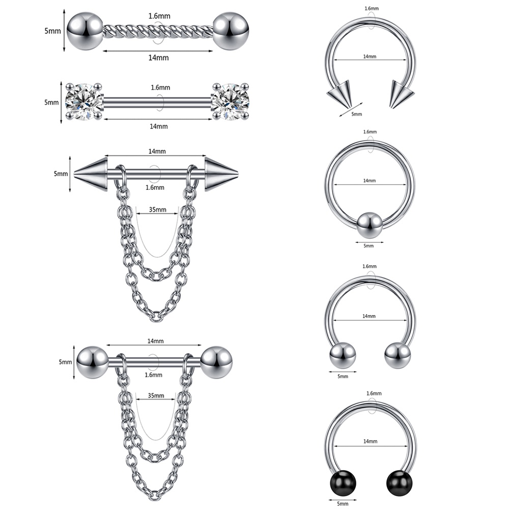 1 Pc 14G Stainless Steel Body Piercing Bar Pack Sexy Captive Bead Ring Horseshoe Barbell Chain Brooch Body Jewelry