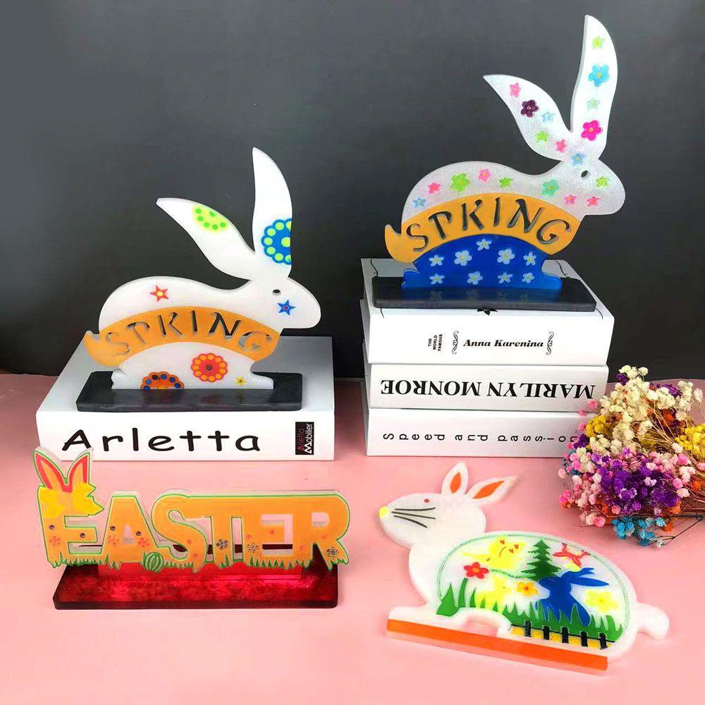 R-flower Easter Bunny Ornaments Mold Anak Hadiah Festival Perlengkapan Resin Stand Liontin Cetakan Silikon