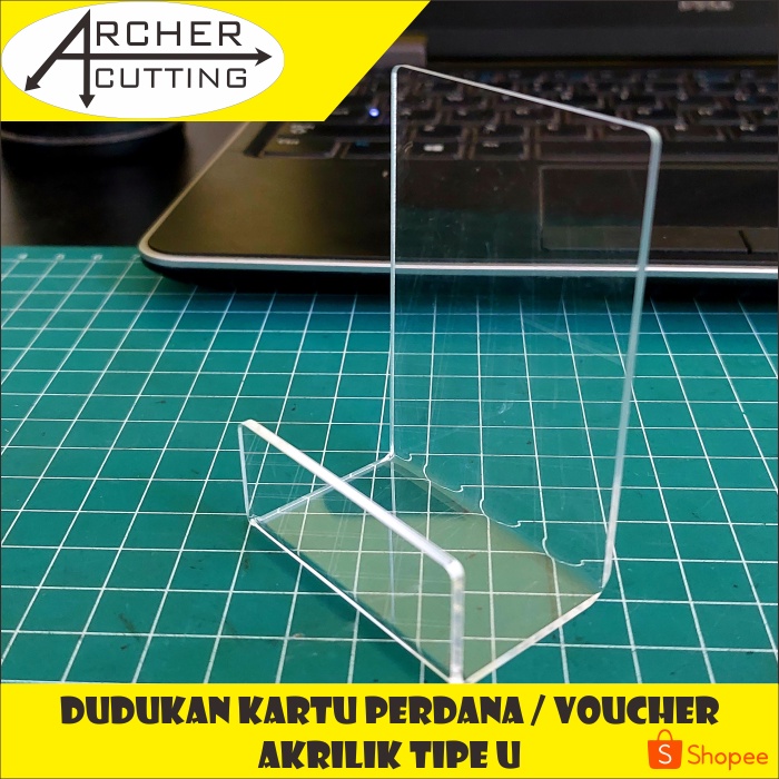 TEMPAT DUDUKAN RAK VOUCHER  KARTU PERDANA TIPE U AKRILIK